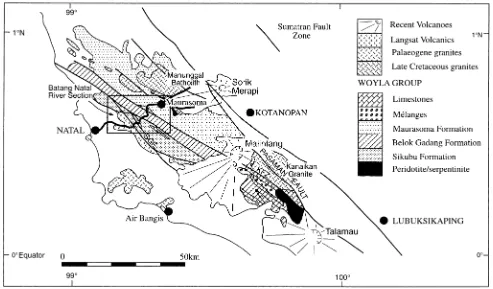 Fig. 3. The distribution of the Woyla Group in the Natal area, North Sumatra. Modiﬁed from Rock et al