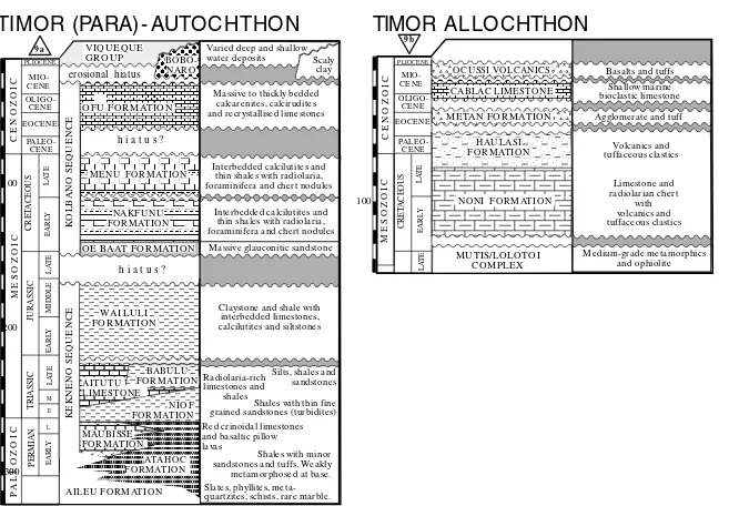 Fig. 9. (a) Stratigraphic column for the Timor parautochthon and autochthon, after Sawyer et al
