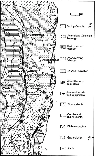 Fig. 4. Distribution of tectono-stratigraphic units in the Jinshajiang Suture Zone. For general location see Fig
