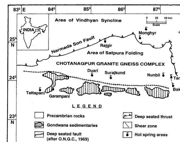 Fig. 1. Schematic setting of hot springs in Eastern India after Gupta et al., 1976; ONGC, 1969 .Ž.