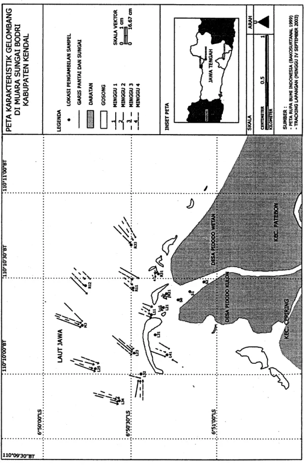 Gambar 3. Pola sebaran arah dan tinggi gelombang di muara Sungai Bodri