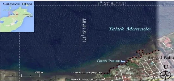 Gambar 3 dan 4 menggambarkan bahwa lokasi  penelitian dipantai Malalayang memiliki 2 bentuk  dasar  perairan  yakni  di  bagian  utara  memiliki  tingkat kedalaman yang lebih besar dari 100 meter  dan  bentuk  pantainya  adalah  lereng  terjal  dengan  gar