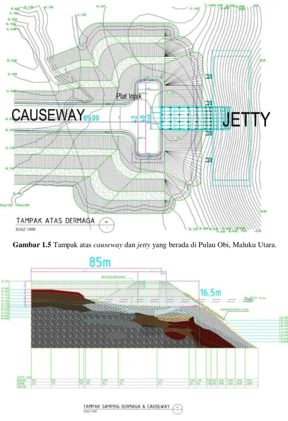 Gambar 1.5 Tampak atas causeway dan jetty yang berada di Pulau Obi, Maluku Utara. 