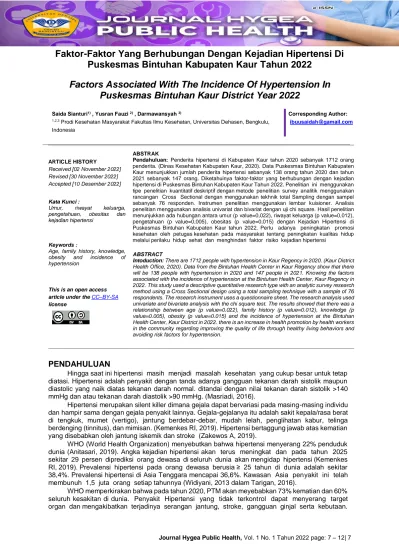 View Of Faktor-Faktor Yang Berhubungan Dengan Kejadian Hipertensi Di ...