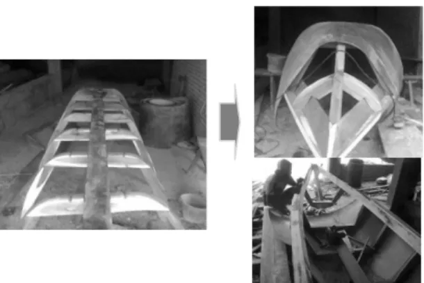 Gambar 4. Menunjukkan proses perakitan bagian- bagian-bagian konstruksi perahu sebagaimana dimaksud