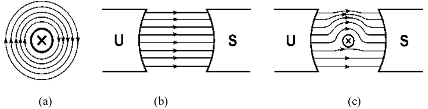 Gambar 2.4 pengaruh penempatan konduktor berarus dalam medan magnet 