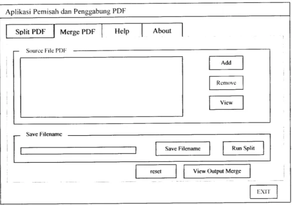 Gambar 3.5 Form Masukan Penggabung File PDF 3.2.2.2.3 Rancangan Antarmuka Menu Help