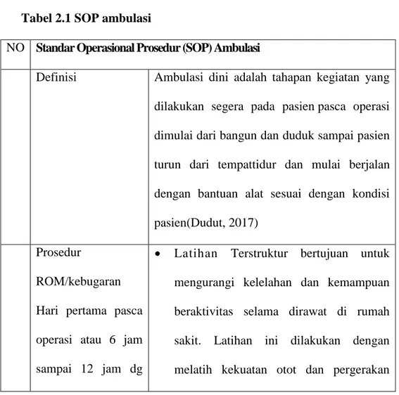 Tabel 2.1 SOP ambulasi 