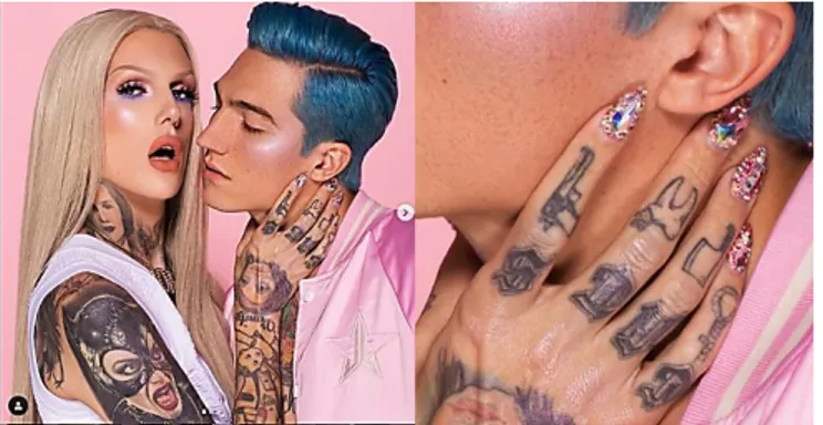 Gambar 4.19. Jeffree Star memakai nail art bertabur permata warna- warna-warni 