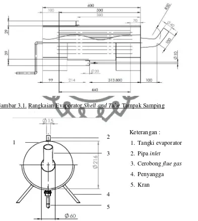 Gambar 3.1. Rangkaian Evaporator Shell and Tube Tampak Samping 