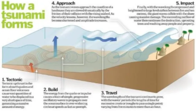Gambar 1. Proses terjadinya tsunami secara  teknonik (Sumber : jkgeography.com) 