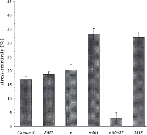 Fig. 8.Stress-reactivity of JH-degradation system in young females of 921500, Canton S, FM7, n, CyLDSb, ts403, n Met27, TbhnM18 and Stestrains of D