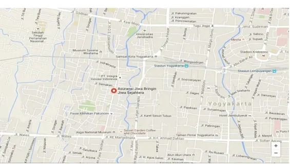 Gambar 1.1 Peta Lokasi BRI Life Kantor Cabang Yogyakarta 