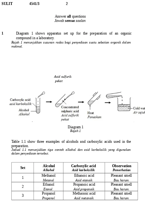 Table 1.1 show three examples of alcohols and carboxylic acids used in thepreparation.