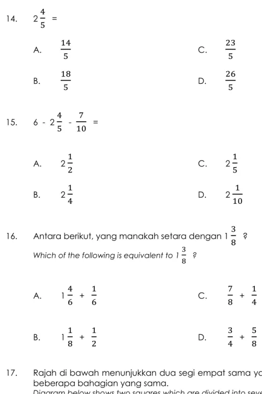 Diagram below shows two squares which are divided into several equal parts. 