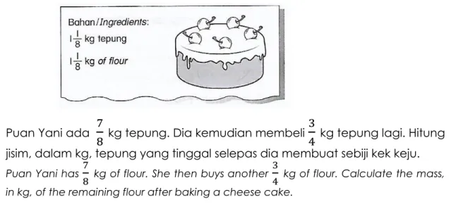 Diagram below shows a part of a recipe for cheese cake. 