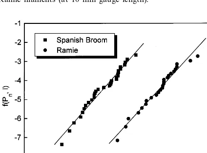 Fig. 8. Typical stress-strain diagrams for Spanish Broom andRamie ﬁlaments (at 10 mm gauge length).