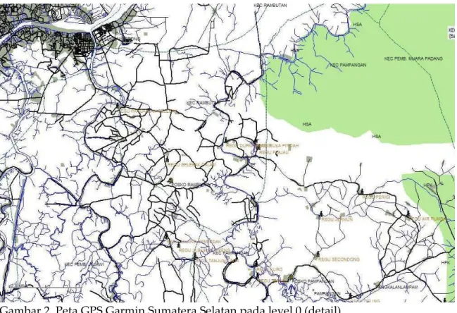 Gambar 2. Peta GPS Garmin Sumatera Selatan pada level 0 (detail).