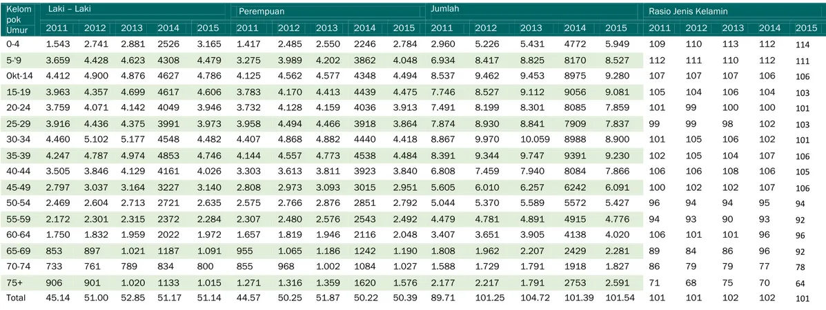 Tabel 4.1.  Jumlah Penduduk Kota Sungai Penuh Menurut Jenis Kelamin Tahun 2011-2016  Kelom pok  Umur  Laki – Laki      Perempuan  Jumlah     