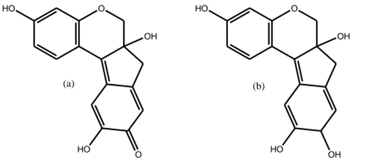 Gambar 1. Struktur senyawa brazilein (a) dan Brazilin (b) 