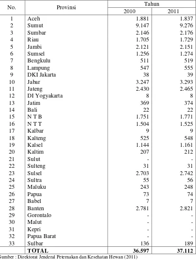 Tabel 3. Produksi Daging Kerbau di Indonesia Tahun 2010 – 2011 (ton) 