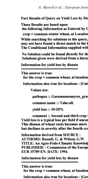 Fig. 7. Results of a query about yeild loss due to disease in winter wheat in France.
