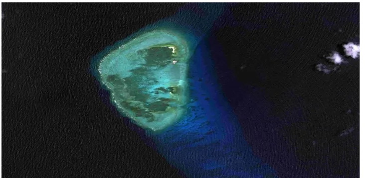 Gambar 2.3 Kondisi Gaven Reef sebelum direklamasi oleh China. Gambardiambil pada tanggal 1 September 2007 melalui pengamatan satelit.