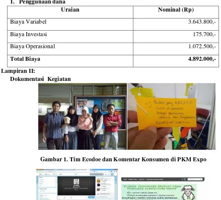 Gambar 1. Tim Ecodoe dan Komentar Konsumen di PKM Expo 