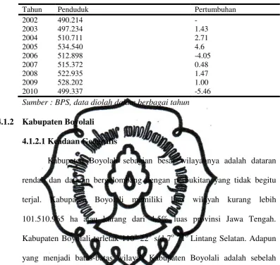 Tabel 4.1  Jumlah Penduduk Kota Surakarta Tahun 2002-2010 