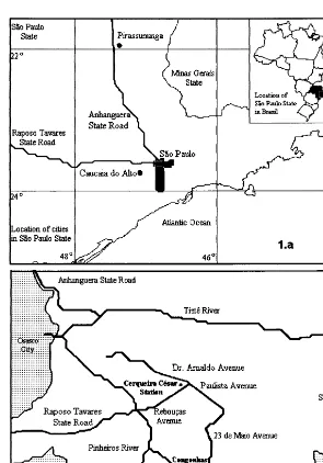 Fig. 1. (a) Location of the cities in Sa˜o Paulo state, Southeastern Brazil, where monitoring sites were selected