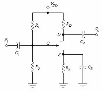 Gambar 2.20. Rangkaian bias pembagi-tegangan (voltage-divider bias)  Sumber: Boylestad, Robert, and Louis Nashelky