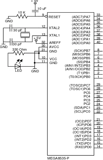Gambar 3.7 Rangakain Mikrokontroler ATMega8535 