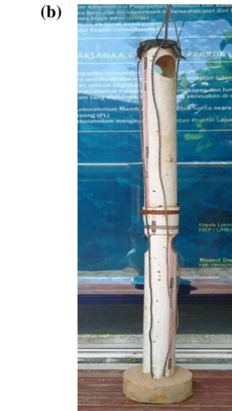 Gambar 2. Sediment Trap hasil modifikasi pribadi: (a) Sketsa Sediment Trap; (b) Gambar asli Sediment 