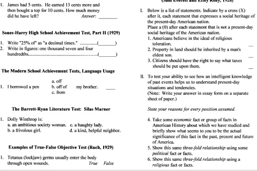 FIGURE 3. Examples from some of the earliest 20th-century “standard” tests and objective-type classroom tests
