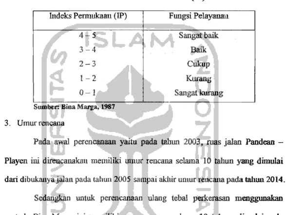 Tabel 5.11  Indeks Permukaan (IP)  hldeks Penllukaall (IP)  Fungsi Pelayanau 