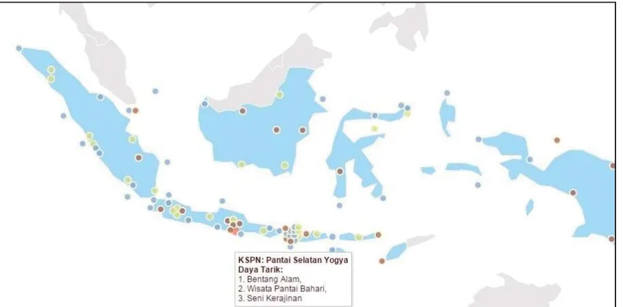 Gambar 1. Peta 88 Lokasi KSPN dan Posisi Potensi Wisata Bahari di DIY (Sumber: PP No. 50/2011) 