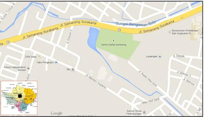 Gambar 1. Peta Lokasi Taman Balekambang Solo (Sumber: www.wikimapia.com, 2014 dan www.surakarta.go.id, 2014)  