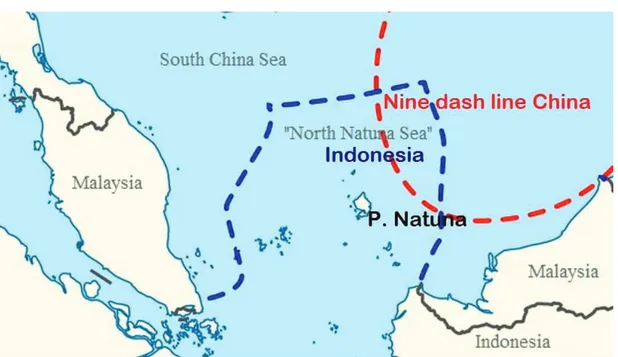 Gambar 1. Peta ZEEI di Laut Natuna Utara menurut Indonesia dan Cina