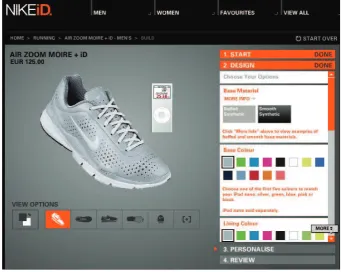 Figure 1:  Second step of “NikeID” process: choosing material and colour 