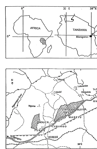 Fig. 1. The location of Kitulanghalo Forest Reserve and surrounding public lands, Morogoro, Tanzania.