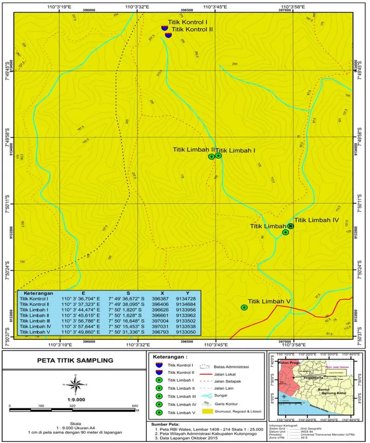 Gambar 3.4 Peta Titik Sampling Tanah Tercemar Merkuri di Desa Kalirejo  Kecamatan Kokap, Kabupaten Kulon Progo 