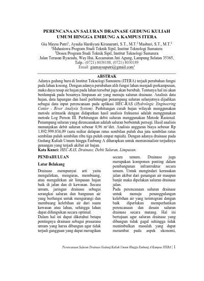 PERENCANAAN SALURAN DRAINASE GEDUNG KULIAH UMUM HINGGA EMBUNG A KAMPUS ...