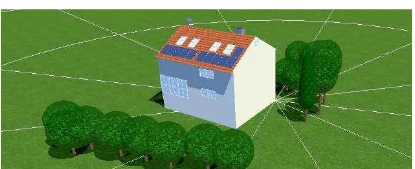 Figure 6: 3D simulation of the PV modules on the house with real slope and azimuth orientation