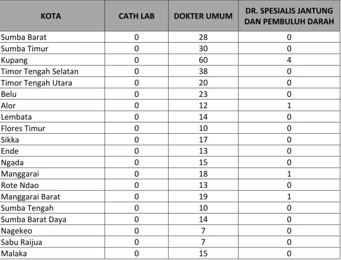 Tabel 2. Ketersediaan Cath Lab, Dokter Umum, dan Dokter Spesialis Jantung Pelayanan  Jantung di Provinsi NTT 