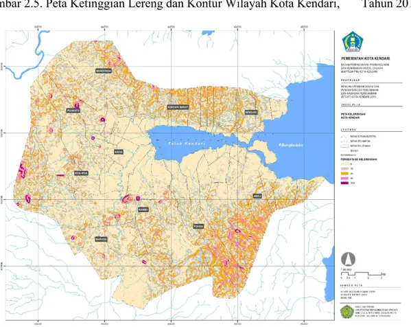 Gambar 2.5. Peta Ketinggian Lereng dan Kontur Wilayah Kota Kendari,       Tahun 2016
