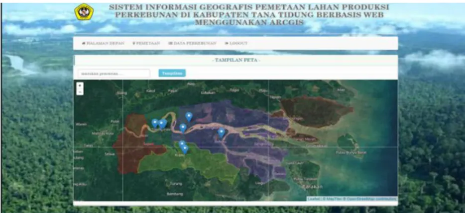 Gambar 8. Dasboard Pemetaan Admin  Dasboard Data Perkebunan Admin 