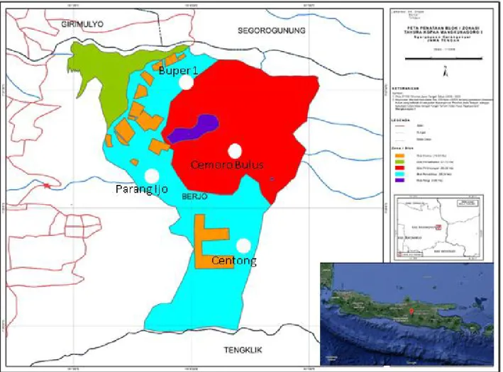 Gambar 1. Peta kawasan Tahura KGPAA Mangkunagoro I, Karanganyar, Jawa Tengah