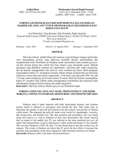 Artikel Riset Fitofarmaka Jurnal Ilmiah Farmasi DOI : 10.33751/jf.v9i2 ...