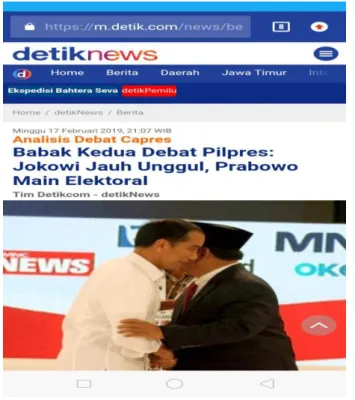 Gambar 1.5. Contoh pemberitaan Online mengenai babak kedua debat Pilpres  2019 di Detik.com 
