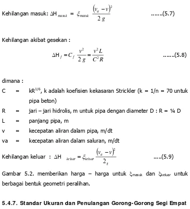 Gambar 5.2. memberikan harga – harga untuk ξmasuk dan ξkeluar untuk 